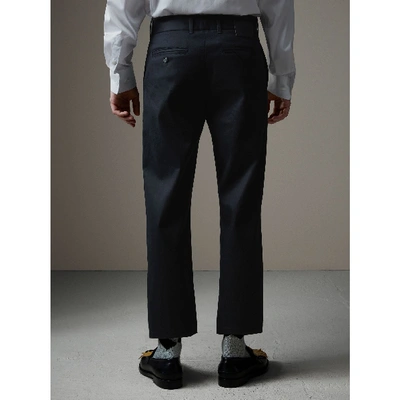 Shop Burberry Cotton Twill Cropped Chinos In Navy