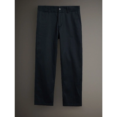 Shop Burberry Cotton Twill Cropped Chinos In Navy