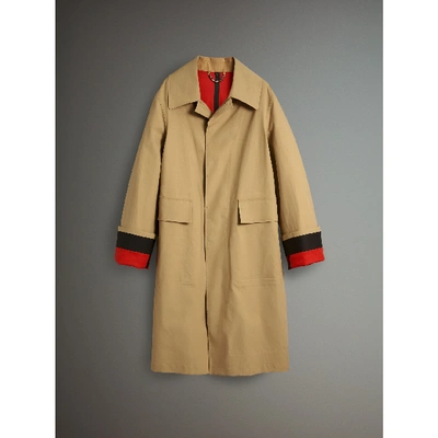 Shop Burberry Bonded Cotton Oversized Seam-sealed Car Coat In Beige/red