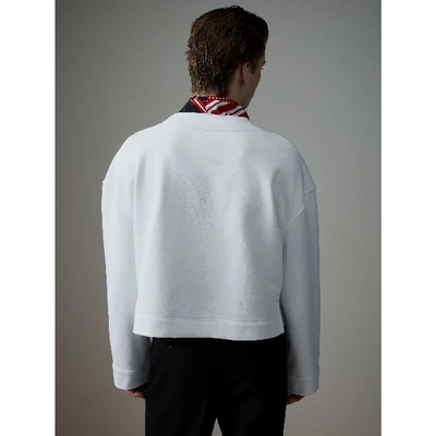 Shop Burberry Cotton Cropped Sweatshirt With Crystal Brooch In Optic White
