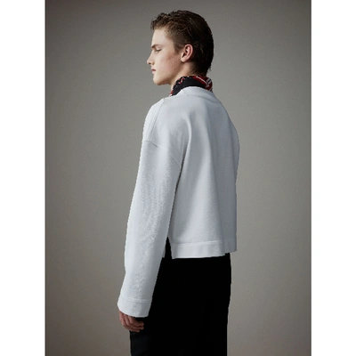 Shop Burberry Cotton Cropped Sweatshirt With Crystal Brooch In Optic White