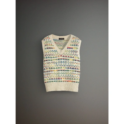 Shop Burberry Geometric Fair Isle Wool Cropped Tank Top In Natural White