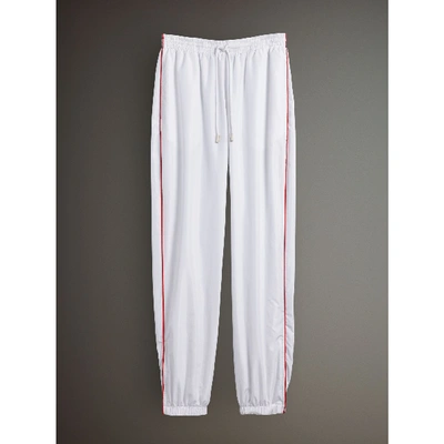 Shop Burberry Poplin Track Pants With Contrast Piping In White