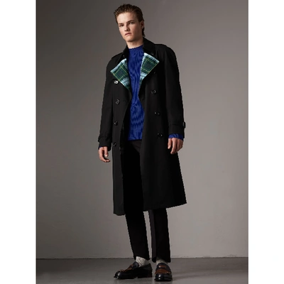 Shop Burberry Tartan-lined Cotton Gabardine Trench Coat In Black