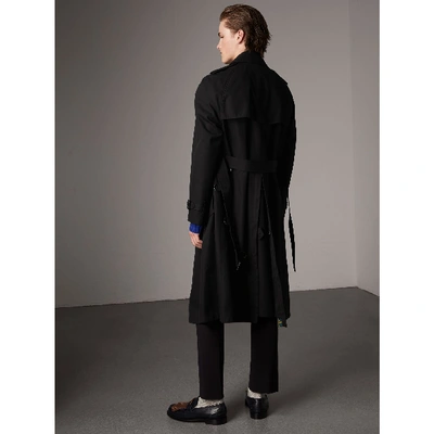 Shop Burberry Tartan-lined Cotton Gabardine Trench Coat In Black