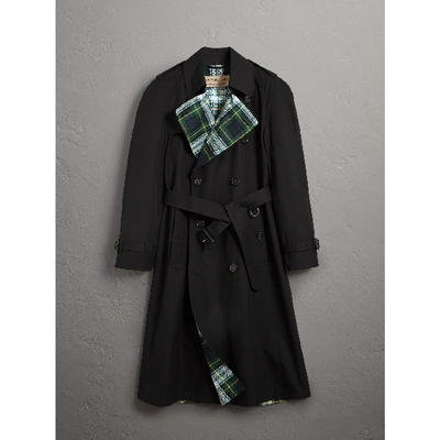 Shop Burberry Tartan-lined Cotton Gabardine Trench Coat In Black