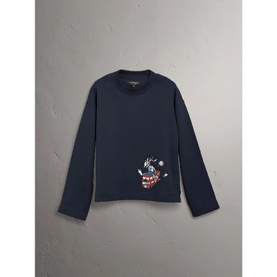 Shop Burberry Sketch Print Cotton Jersey Sweatshirt In Navy