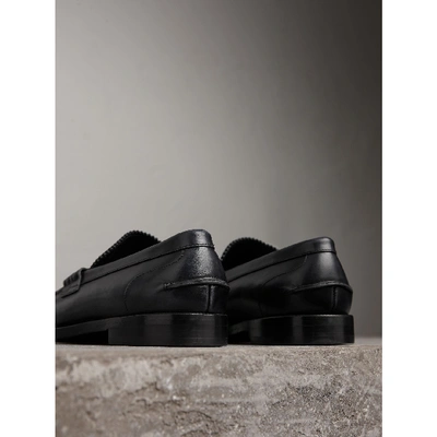 Shop Burberry Leather Penny Loafers In Black