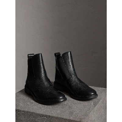 Burberry Brogue Detail Polished Leather Chelsea Boots In Black | ModeSens