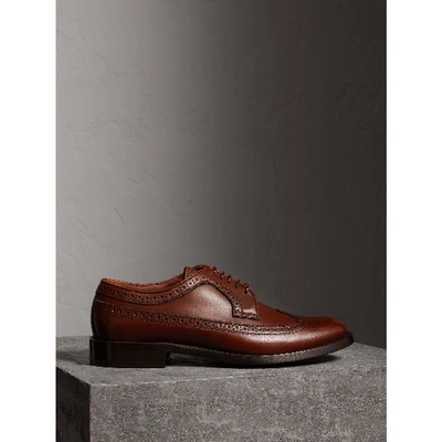 Shop Burberry Leather Derby Brogues In Chestnut
