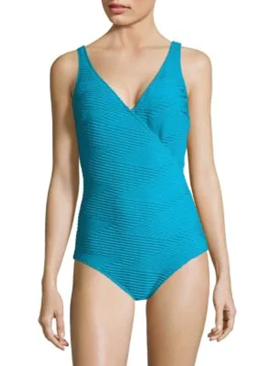 Shop Gottex Swim Essence One-piece Surplice Swimsuit In Jade