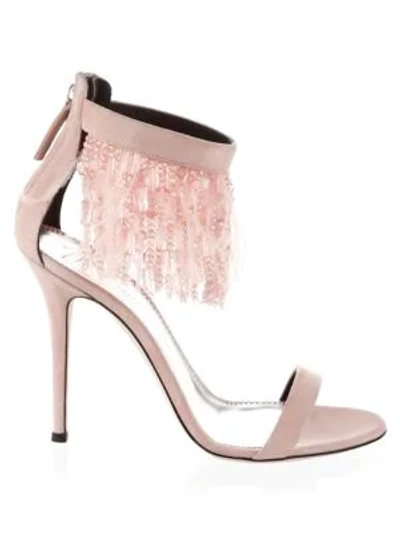 Shop Giuseppe Zanotti Beaded Suede Stiletto Sandals In Rosa