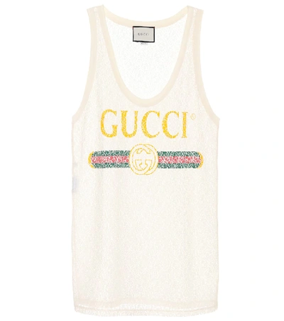 Shop Gucci Printed Lace Tank Top In White