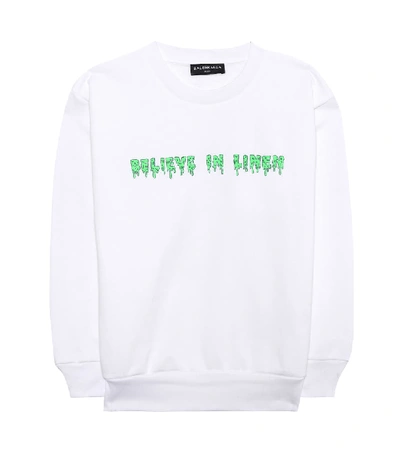 Shop Balenciaga Printed Cotton-blend Sweatshirt In White