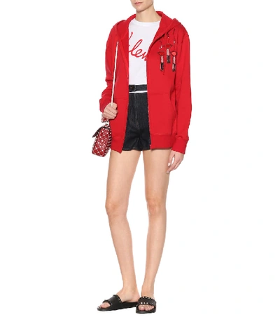 Shop Valentino Embroidered Cotton Hoodie In Red