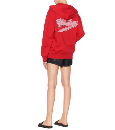 Shop Valentino Embroidered Cotton Hoodie In Red