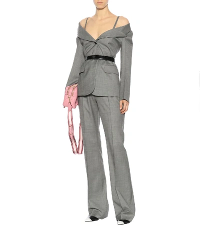Shop Prada Wool And Silk Blazer In Grey