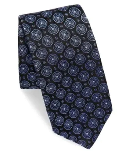Shop Isaia Medallion Silk Tie In Black Navy