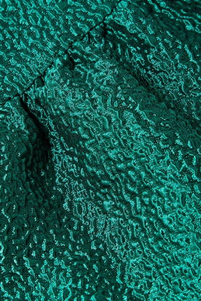 Shop Reem Acra Metallic Silk-cloqué Gown In Emerald