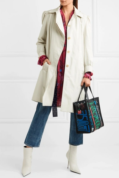 Shop Balenciaga Pulled Feminin Ruched Cotton-canvas Coat In Gray