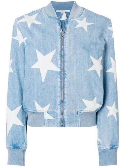 Shop Stella Mccartney Denim Star Bomber Jacket In Blue