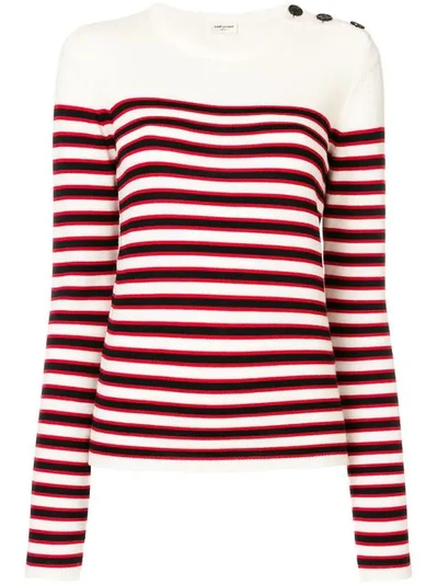 Shop Saint Laurent Striped Fitted Sweater - White