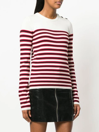 Shop Saint Laurent Striped Fitted Sweater - White