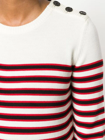 Shop Saint Laurent Striped Fitted Sweater - White