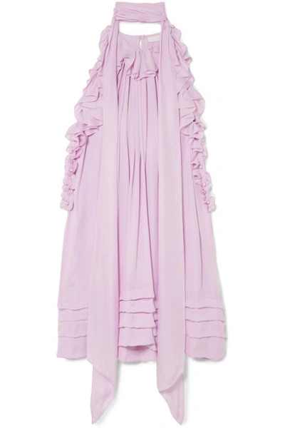 Shop Chloé Ruffled Silk-charmeuse Mini Dress In Baby Pink