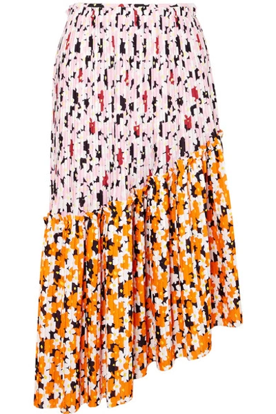 Shop Kenzo Asymmetric Printed Pleated Crepe Midi Skirt In Pink