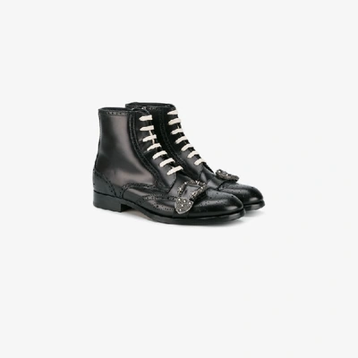 Shop Gucci Black Queercore Leather Brogue Boot