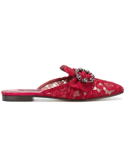 Shop Dolce & Gabbana Lace Buckle Slippers