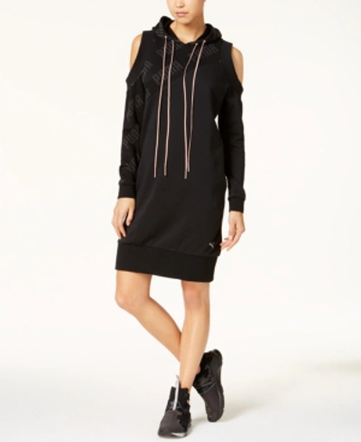 Shop Puma En Point Cold-shoulder Hoodie Dress In Black