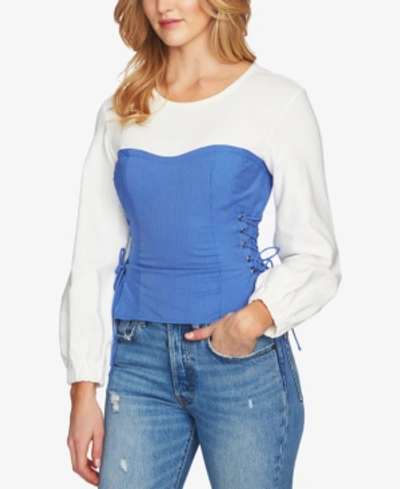 Shop 1.state Colorblocked Lace-up Top In Blue Bonnet