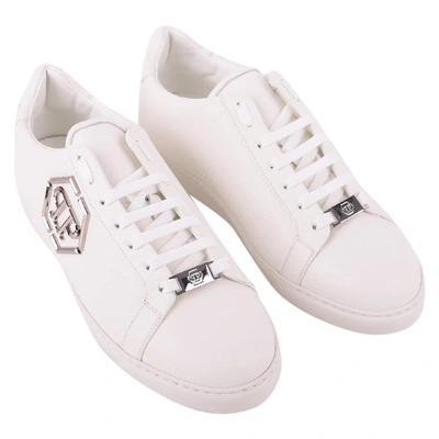 Shop Philipp Plein Over The Top Grained Leather Sneakers In White
