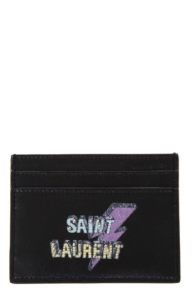 Shop Saint Laurent Black Leather Card Holder With Studs Eclair
