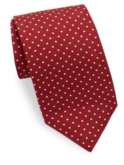 Shop Isaia Mini White Polka Dot Silk Tie In Grey White