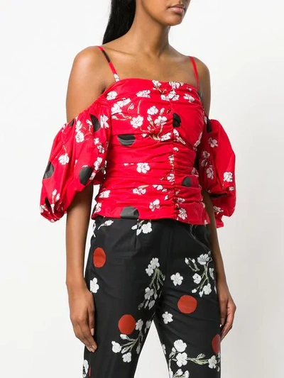 Shop Isa Arfen Ruched Bubble Top In Red