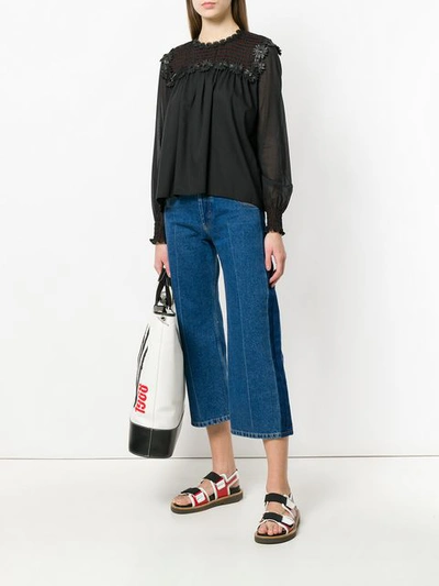 Shop Sonia Rykiel Floral-embroidered Blouse - Black