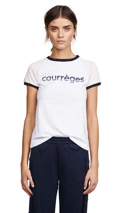 Shop Courrèges T-shirt In White/light Pink/navy