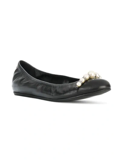 Shop Lanvin Pearl Trim Ballerina Shoes - Black