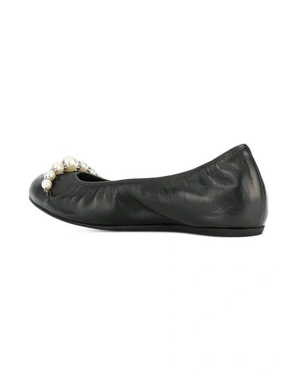 Shop Lanvin Pearl Trim Ballerina Shoes - Black