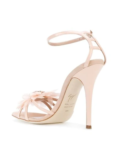 Shop Giuseppe Zanotti Feather Applique Sandals In Pink