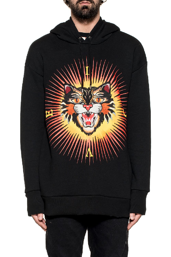 Gucci Black Angry Cat Hooded Sweatshirt ModeSens