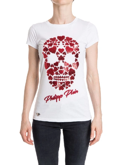 Shop Philipp Plein Albany Love Cotton T-shirt In White