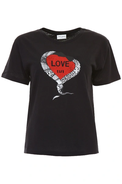 Shop Saint Laurent Love 1974 Jersey T-shirt In Noir-rouge-naturelnero