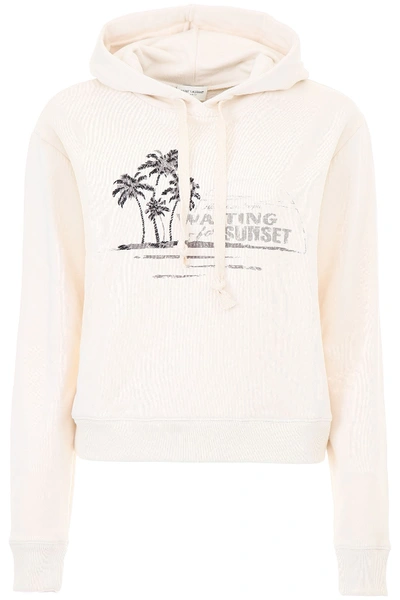 Shop Saint Laurent Sunset Hoodie With Embroidery In Off White-noir-grisbianco