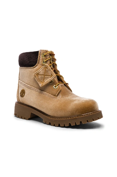 Shop Off-white X Timberland Velvet Hiking Boots In Camel