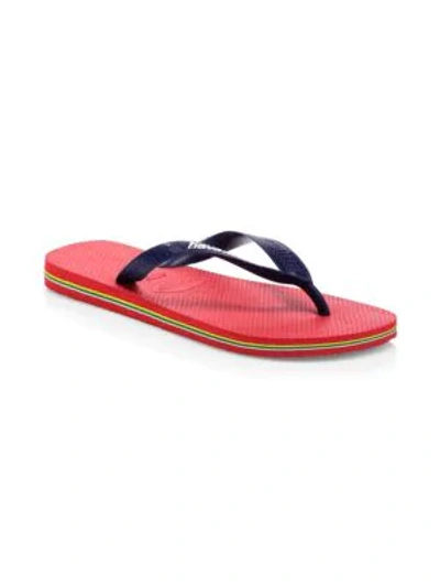 Shop Havaianas Brazil Flip Flops In Navy Blue