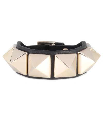 Shop Valentino Garavani Rockstud Leather Bracelet In Black